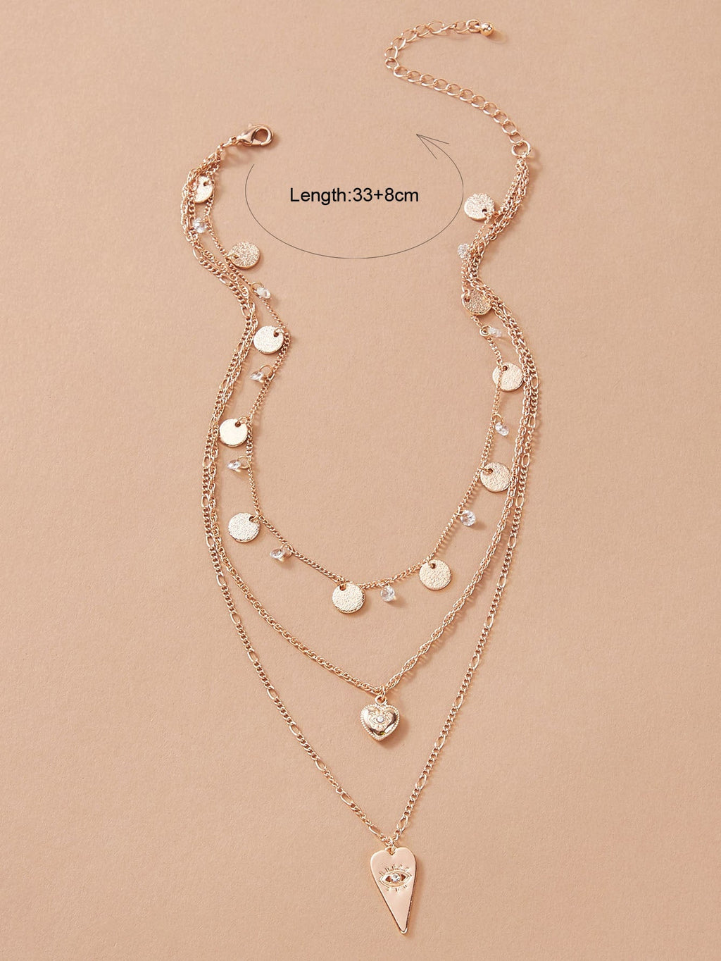 Triple Destello de Amor: Collar Multicapa con Discos y Corazón ✨ ❤️