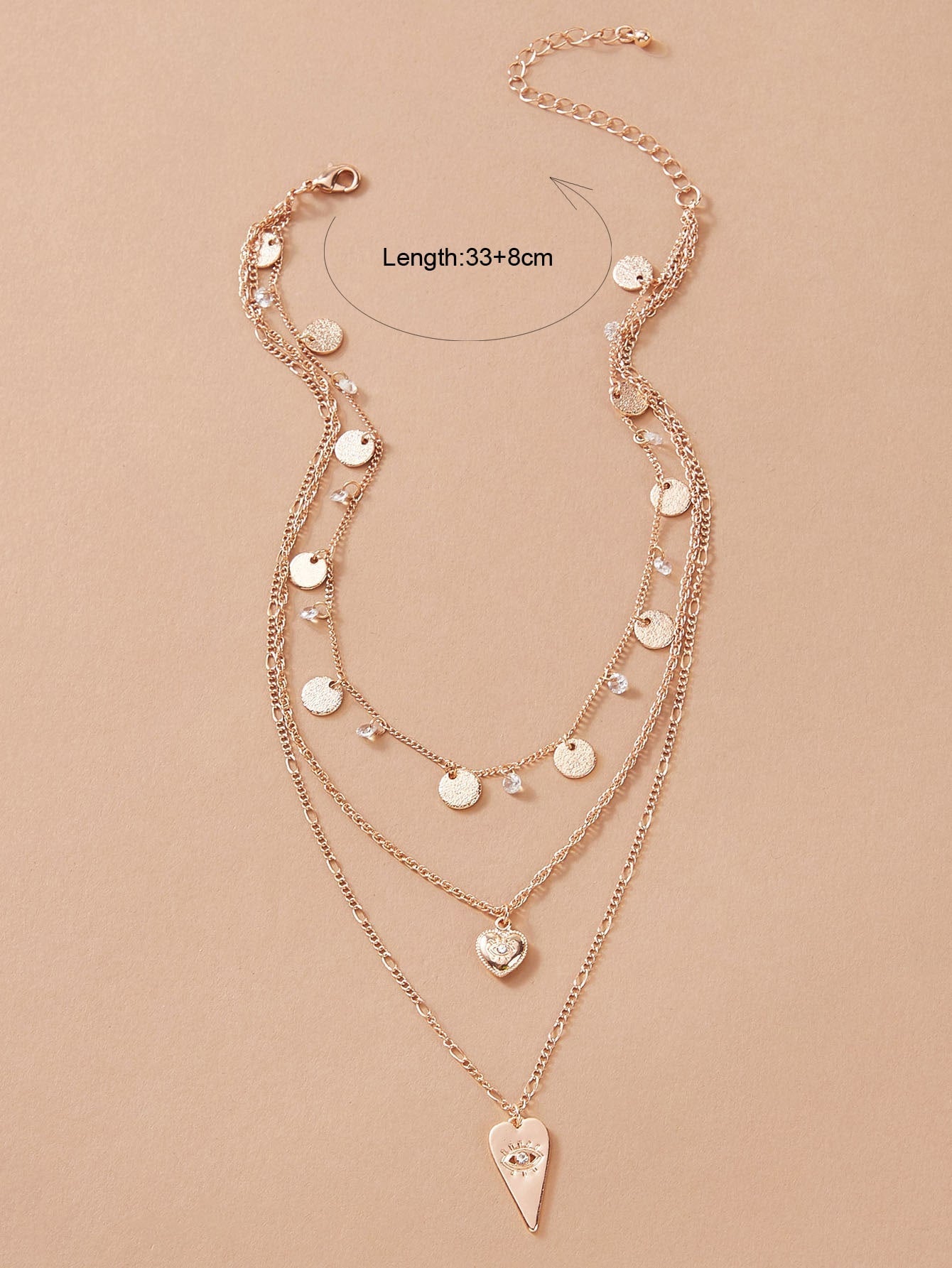 Triple Destello de Amor: Collar Multicapa con Discos y Corazón ✨ ❤️